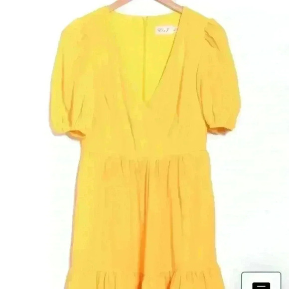 Eliza J Yellow Surplice Neck Puff Sleeve Fit & Flare Dress - Picture 2 of 3